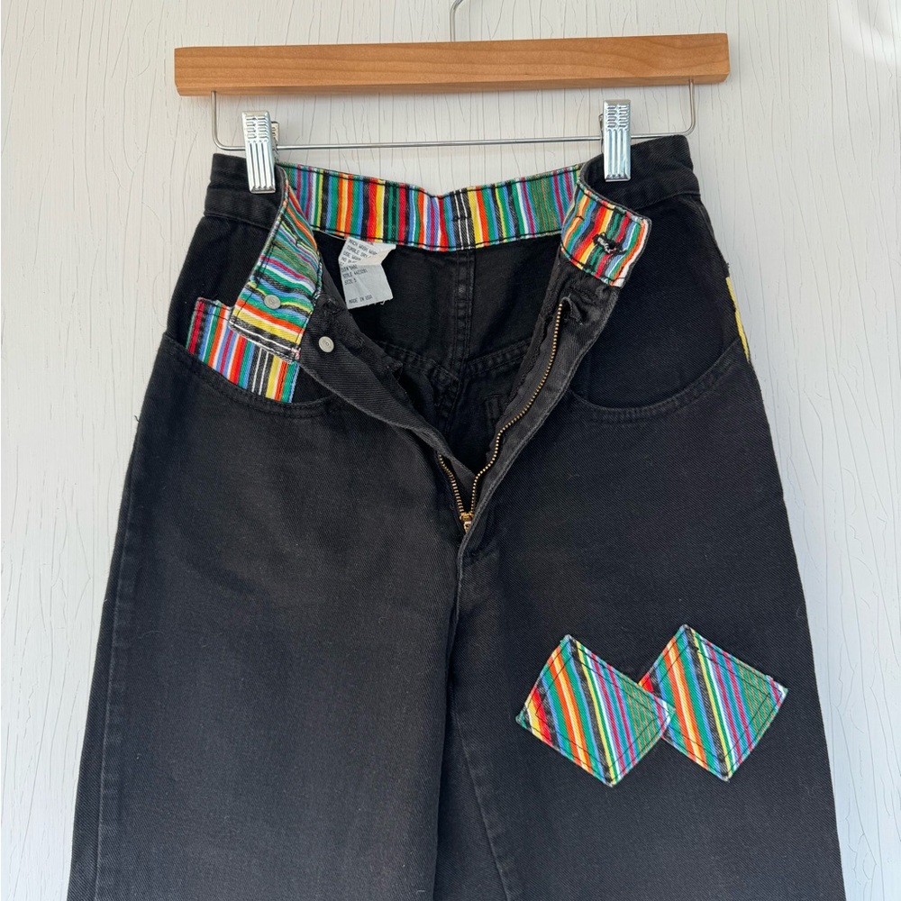 vintage Y2K *rare* rainbow patch high waist black denim jeans